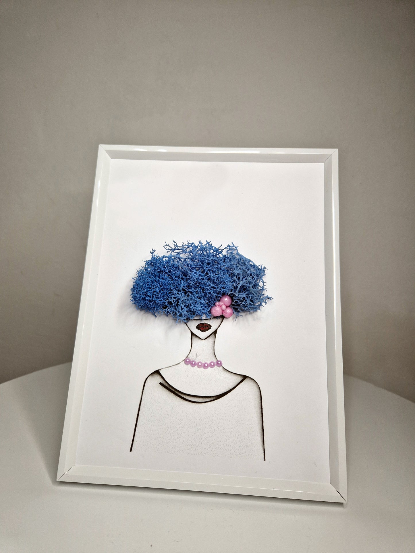 "Blue Elegance" – Framed Moss Lady Portrait