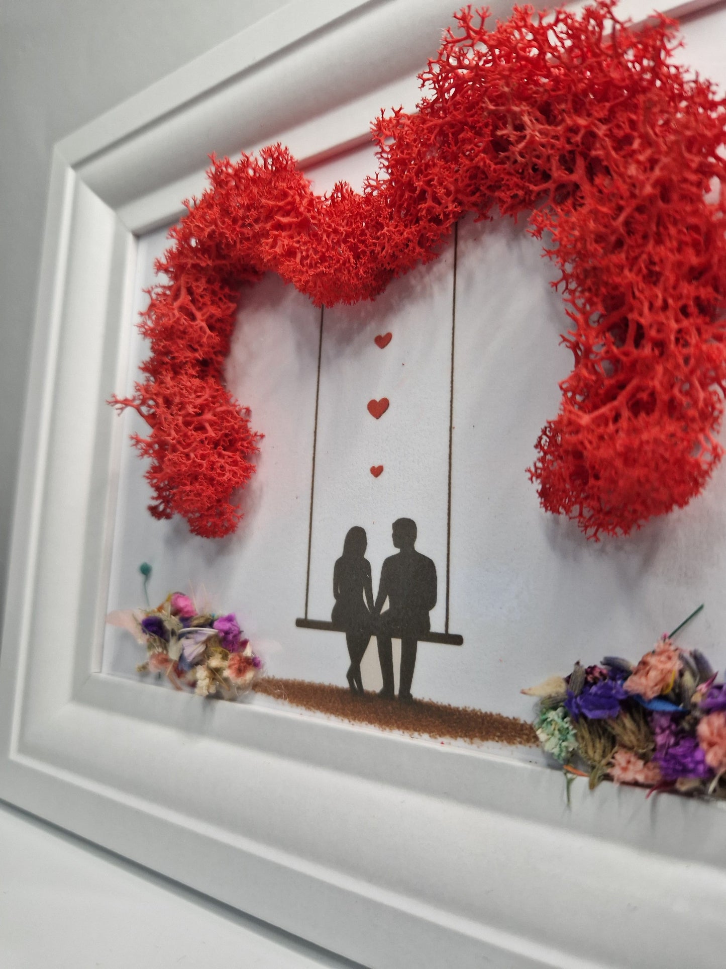 "Love Swing" – Handmade Moss Art with Preserved Flowers