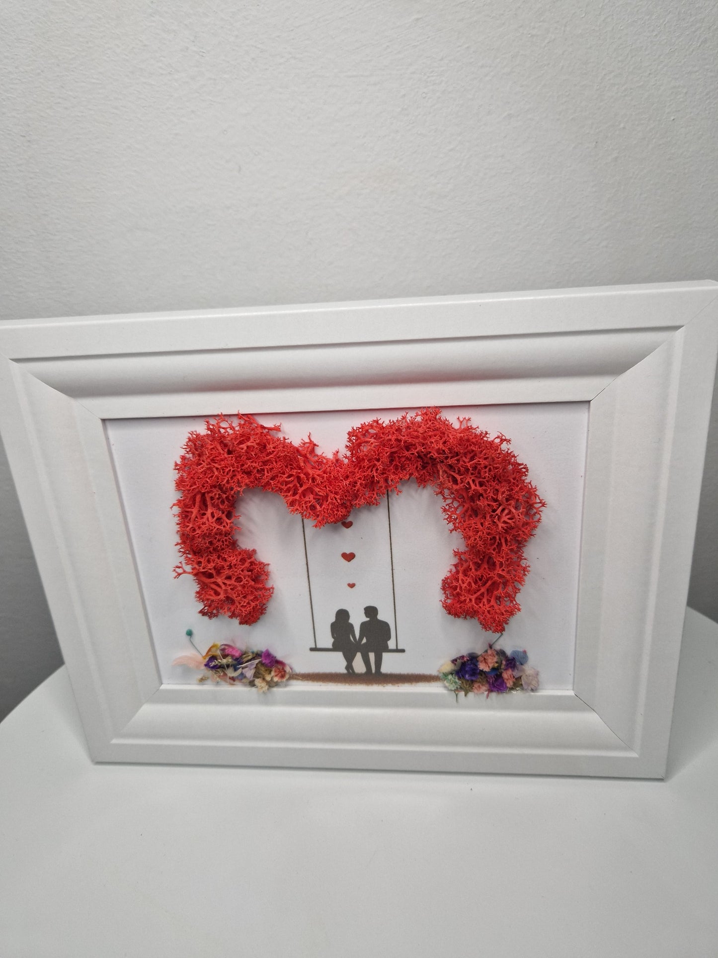 "Love Swing" – Handmade Moss Art with Preserved Flowers