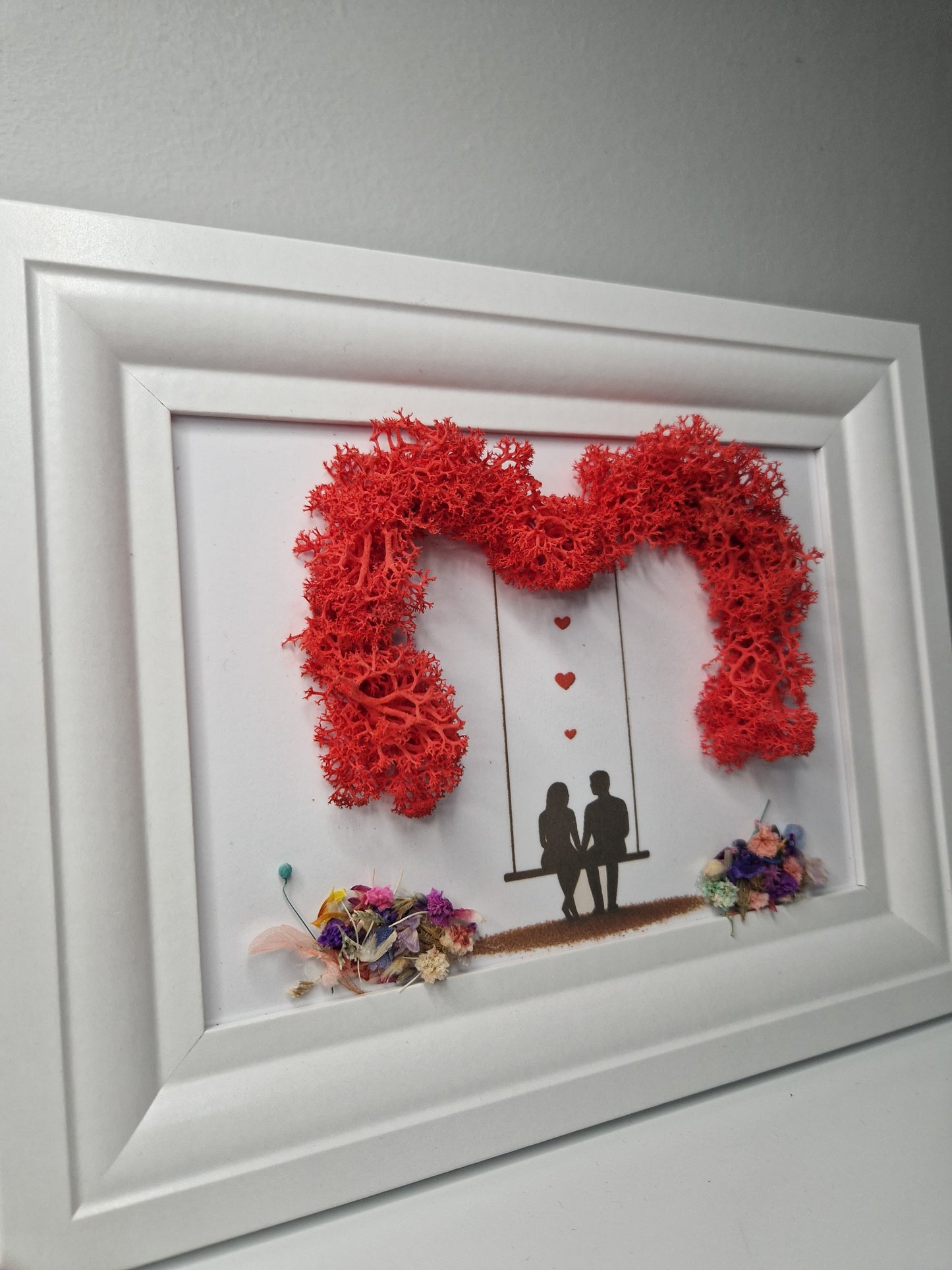 "Love Swing" – Handmade Moss Art with Preserved Flowers