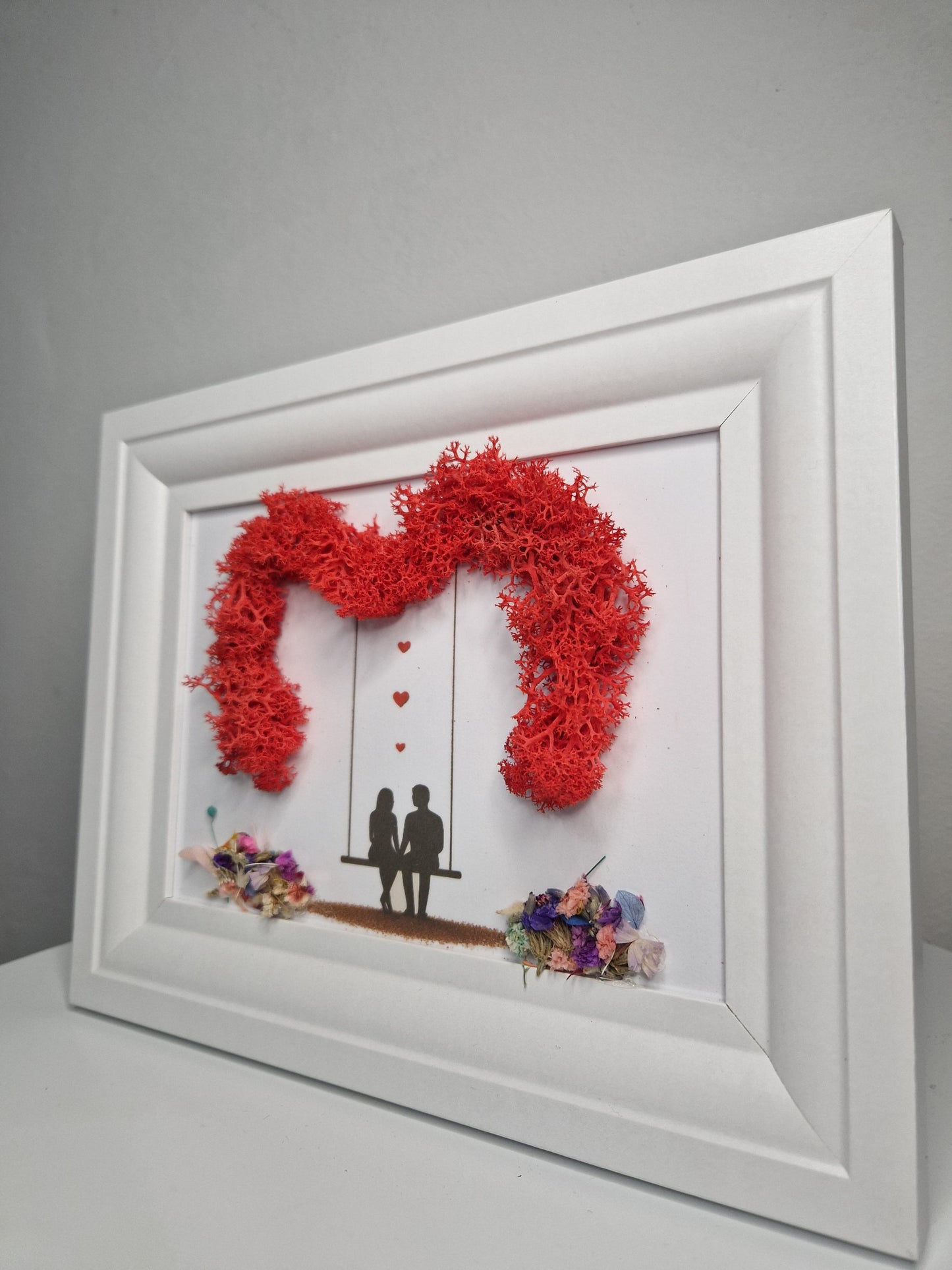 "Love Swing" – Handmade Moss Art with Preserved Flowers