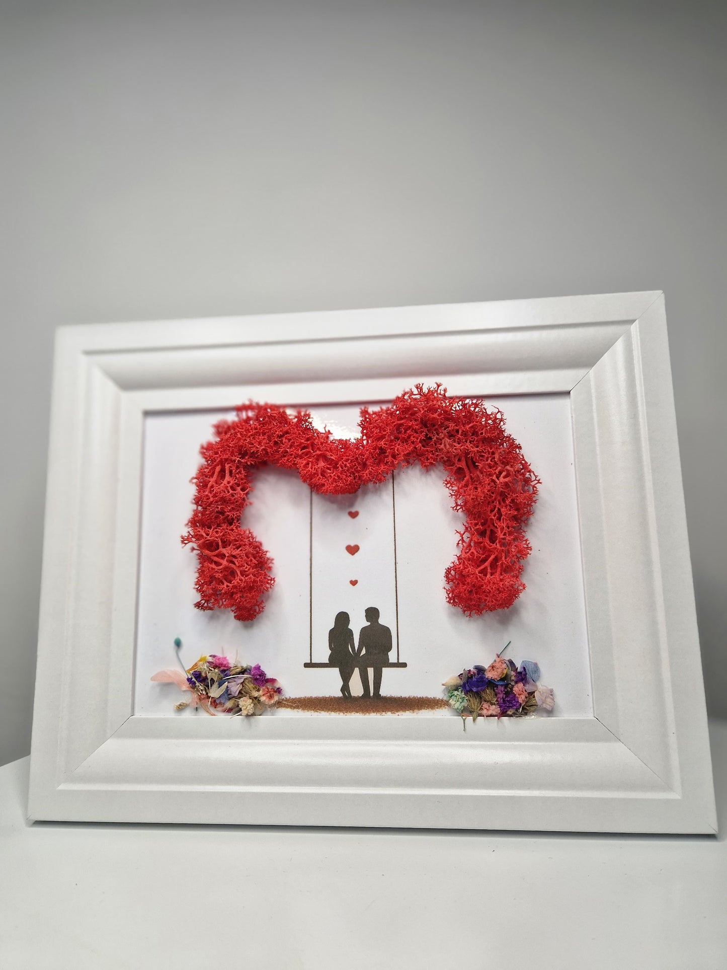 "Love Swing" – Handmade Moss Art with Preserved Flowers