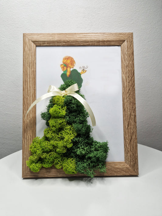 “Nature’s Gift” – Handmade Moss Art with Girl Illustration