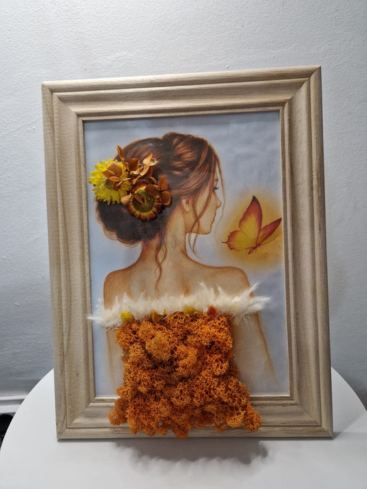 Golden Bloom – Handmade Moss & Dried Flower Art